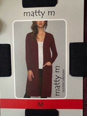 Matty M Burgundy Long Duster Cardigan